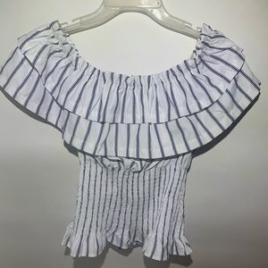 White off the shoulder striped shirt